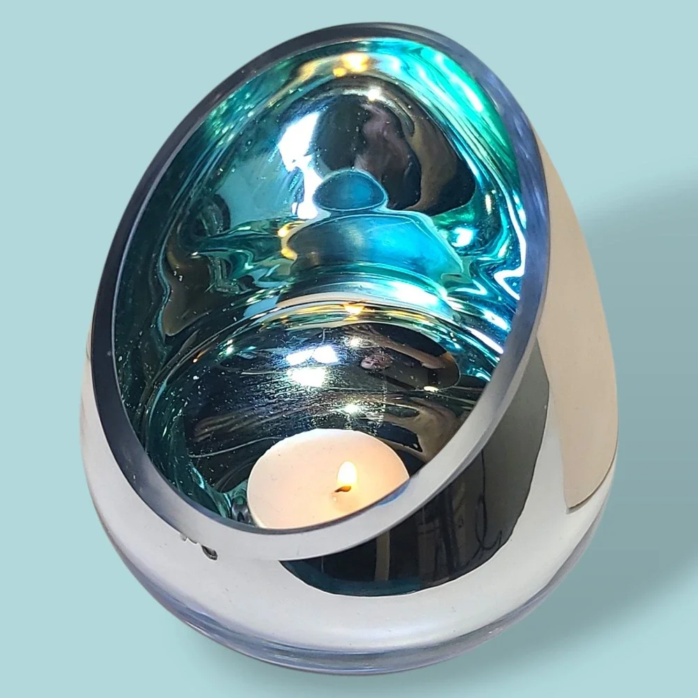 Fink Living COLORE Blue Glass Tealight Candle Holder Sloped Opening Modern